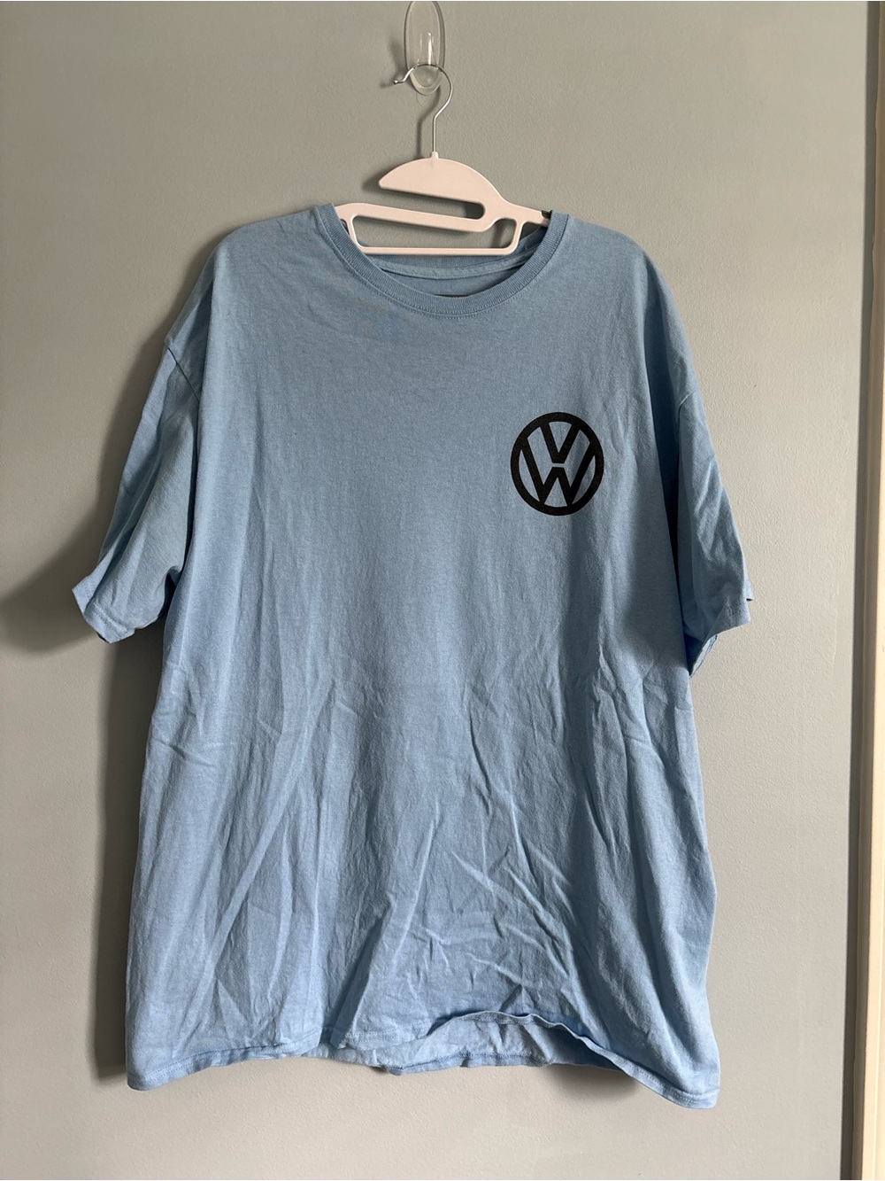 Light Blue Short Sleeve Men's Crew with Black VW Chest Logo
